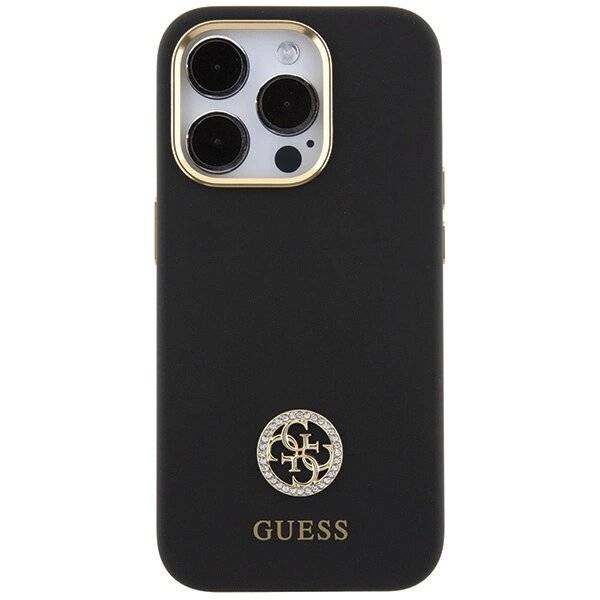 Guess Silicone Logo Strass 4G Case iPhone 15 Pro - Schwarz-3