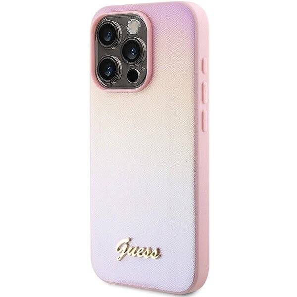 Guess Saffiano Iridescent Script Hülle iPhone 14 Pro – Rosa-1