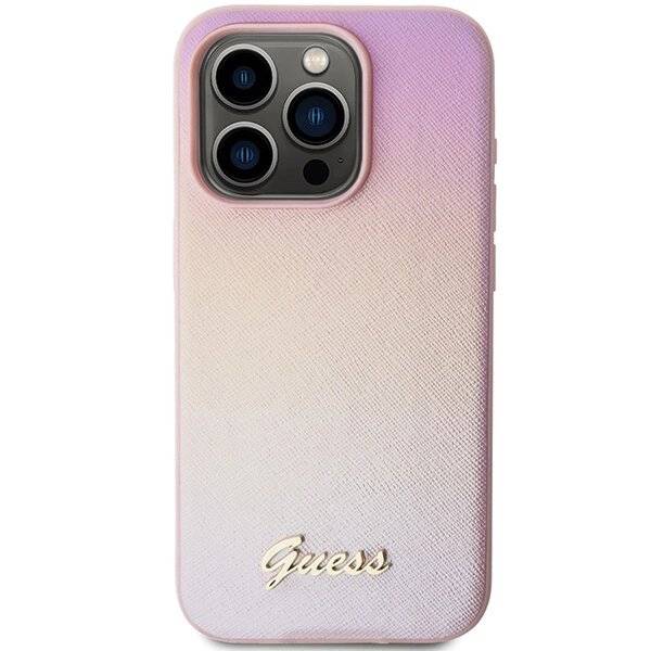 Guess Saffiano Iridescent Script Hülle iPhone 14 Pro – Rosa-2