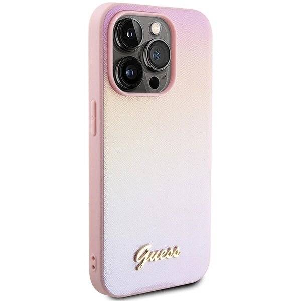 Guess Saffiano Iridescent Script Hülle iPhone 14 Pro – Rosa-3
