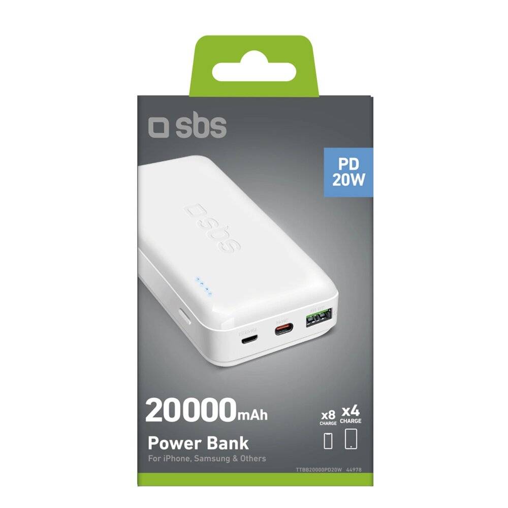 Symbolbild für SBS Powerbank 20.000 mAh Power Delivery 20W Multi-Port weiss 5 V Weiß
