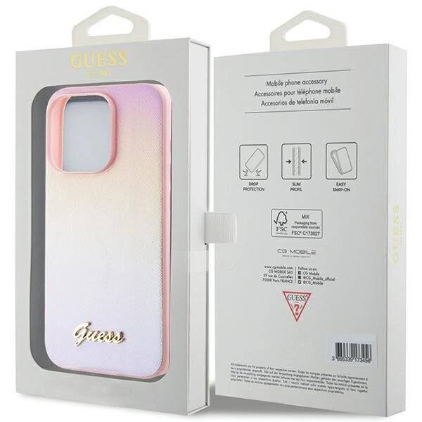 Guess Saffiano Iridescent Script Hülle iPhone 14 Pro – Rosa-4