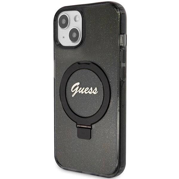 Guess Ring Stand Script Glitter MagSafe-Hülle iPhone 14 / 15 13 – Schwarz-2