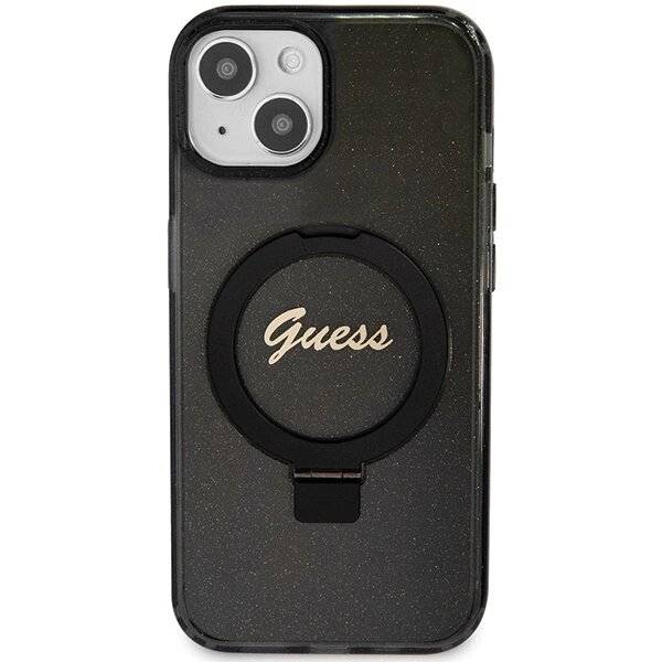 Guess Ring Stand Script Glitter MagSafe-Hülle iPhone 14 / 15 13 – Schwarz-3