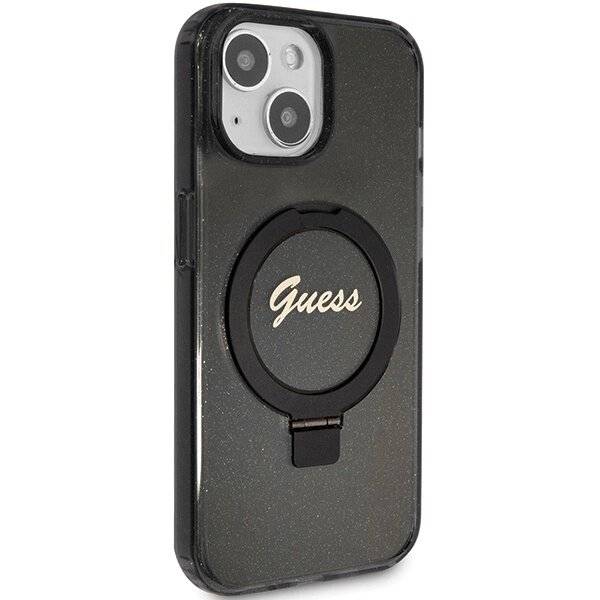 Guess Ring Stand Script Glitter MagSafe-Hülle iPhone 14 / 15 13 – Schwarz-4