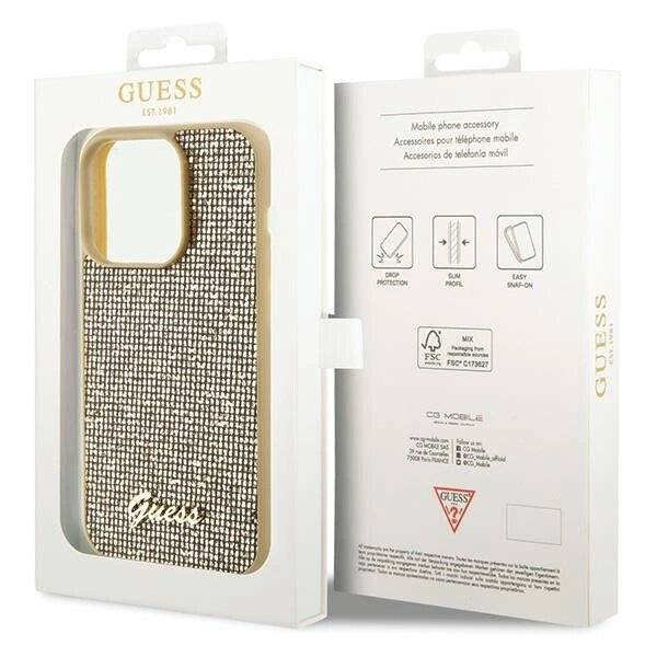 Guess Disco Metal Script Hülle iPhone 15 Pro – Gold-1