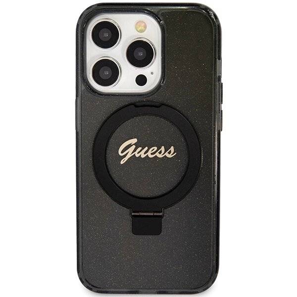 Guess Ring Stand Script Glitter MagSafe-Hülle iPhone 15 Pro Max – Schwarz-2