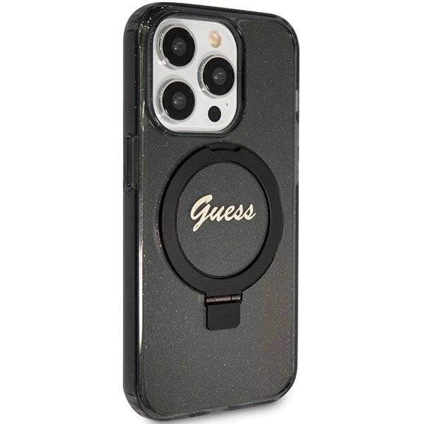 Guess Ring Stand Script Glitter MagSafe-Hülle iPhone 15 Pro Max – Schwarz-3
