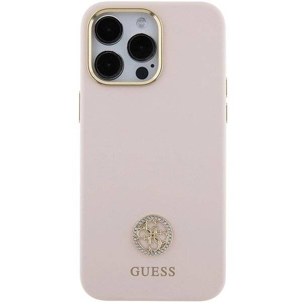 Guess Silicone Logo Strass 4G Case iPhone 15 Pro Max - Rosa-3