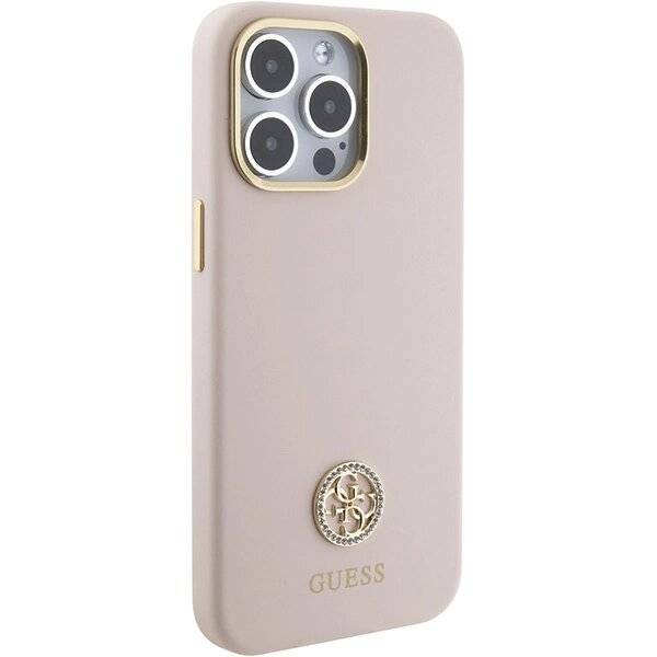 Guess Silicone Logo Strass 4G Case iPhone 15 Pro Max - Rosa-4