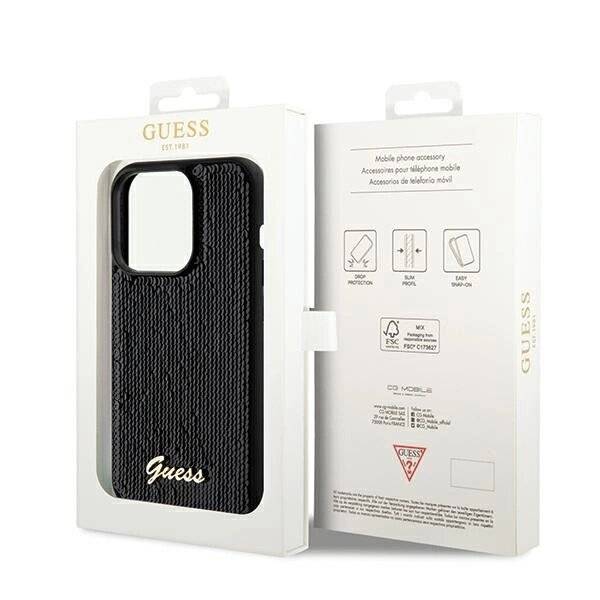 Guess Pailletten Script Metallhülle iPhone 14 Pro – Schwarz-1