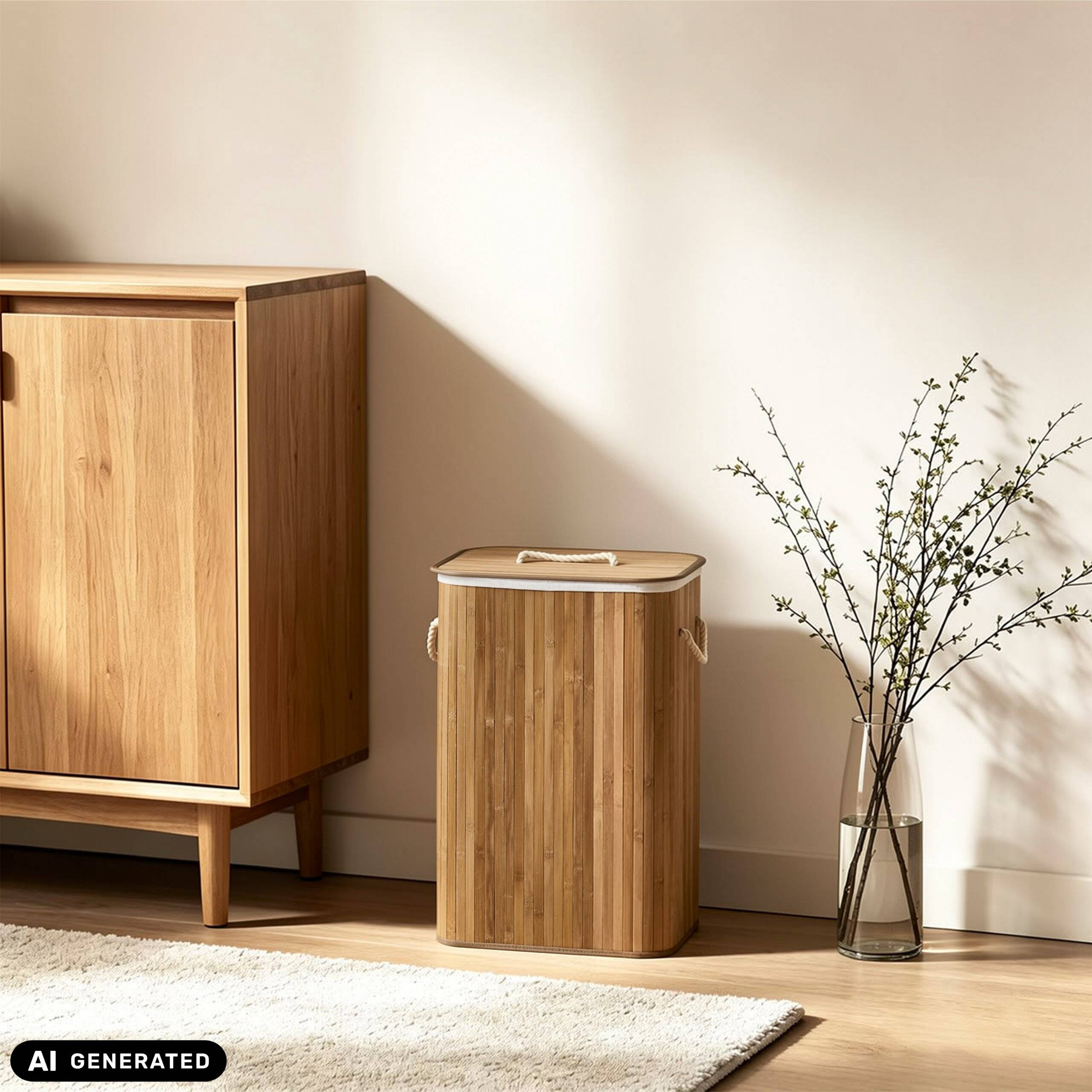 Wäschekorb Wäschesammler Falster 72 L Bambus braun 1 Fach hjh LIVING-2