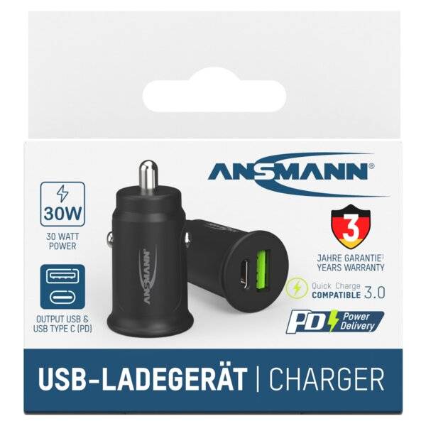 Ansmann KFZ-USB-Ladegerät 30 Watt USB + USB-C Ausgang-0