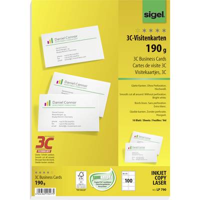 Sigel LP790 Bedruckbare Visitenkarten, glatte Kanten 85 x 55 mm Hochweiß 100 St. Papierformat: DIN A4