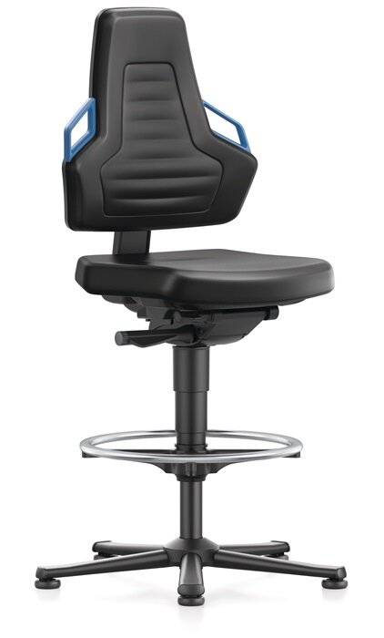Arbeitsdrehstuhl Nexxit Bodengleiter+Fußring Grifffarbe blau Kunstlederpolster-4