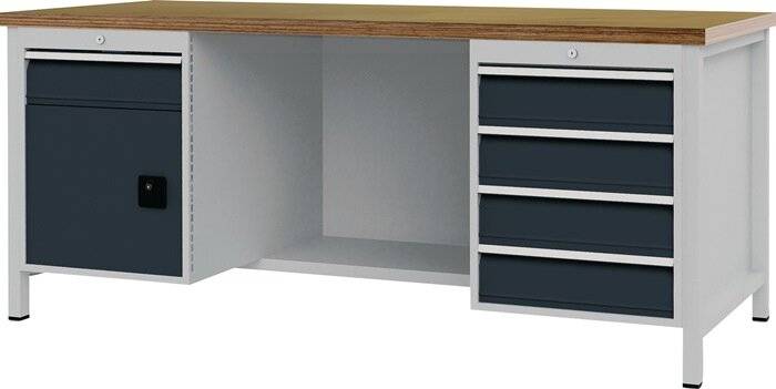 Bedrunka & Hirth Gerätebau GmbH Werkbank grau lichtgrau B2000xH859xT750mm Buche Multiplex 40mm 5 Schubl.1 Tür 03.19.26VA-2