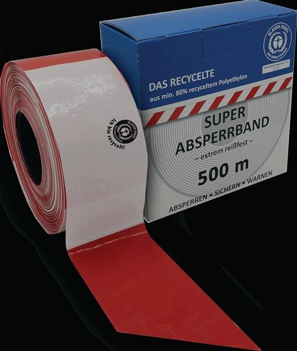Absperrband L.500m B.80mm rot/weiß geblockt,recycelt 500m/Karton-2