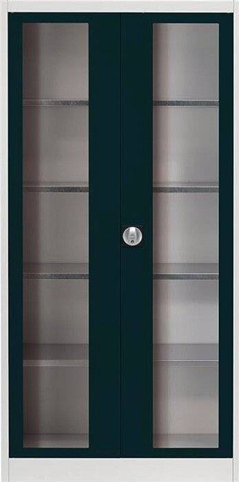 Flügeltürenschrank m.Sichtfenster H1950xB950xT420mm lichtgrau/anthrazitgrau 4 BD-2