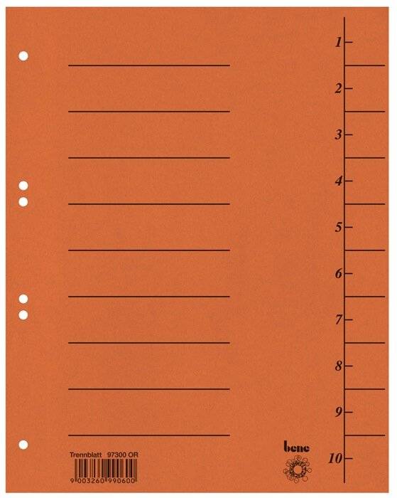 ESSELTE LEITZ - bene - Trennelement - vorgedruckt: 1-10 - für A4 - orange (Packung mit 100)-1