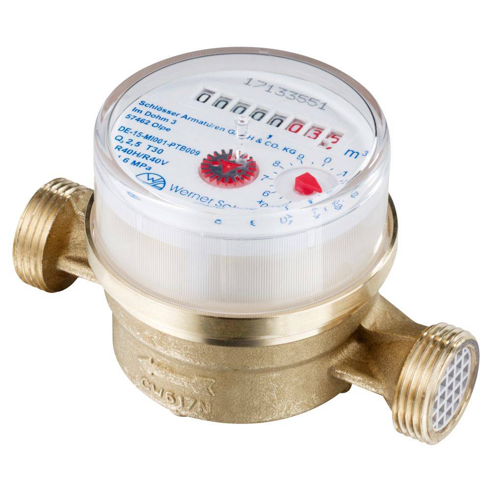 Schlösser Einstrahlzähler Bauart ETK, bis 30 Grad C, Dauerdurchfluss Q3 2,5m3/h, 3/4" AG, Baulänge 80mm-0