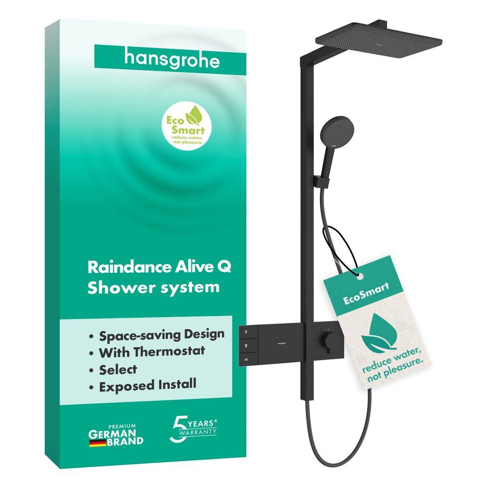 Hansgrohe Raindance Alive Q Showerpipe Duschsystem 210x340mm, 2jet EcoSmart, ShowerSelect Comfort, Mattschwarz-3
