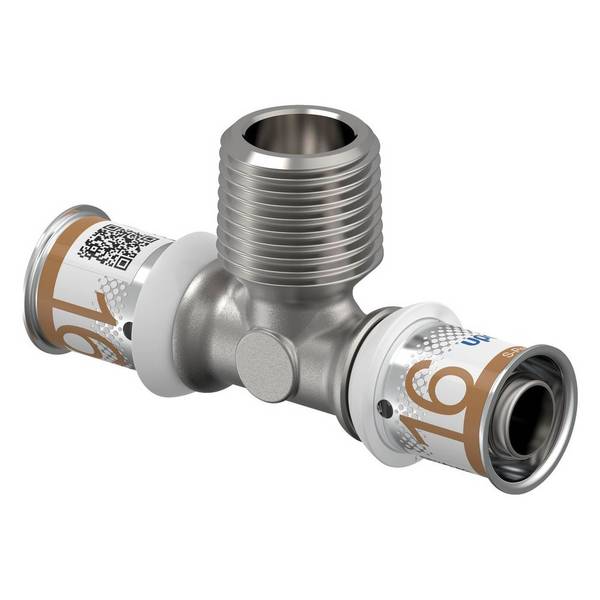 Uponor S-Press Plus T-Stück mit Außengewinde, 16mm x R 1/2" MT-16