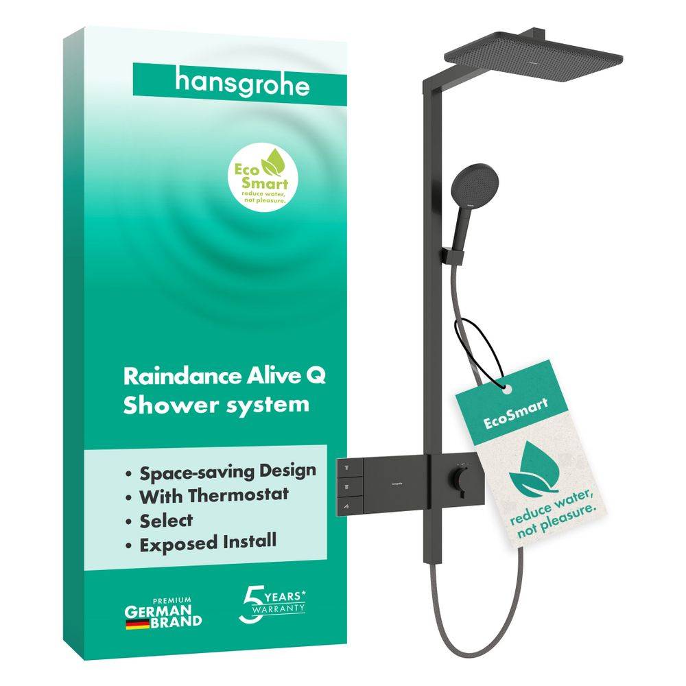 Hansgrohe Raindance Alive Q Showerpipe Duschsystem 210x340mm, 2jet EcoSmart, ShowerSelect Comfort, Brushed Black Chrome-3
