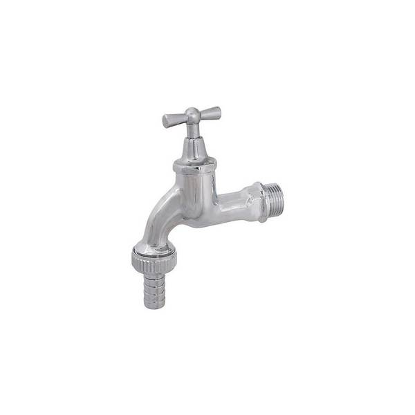 Schlösser Auslaufventil mit Metall-Schlauchverschraubung und Knebel-Oberteil, schwer, 1/2", verchromt poliert
