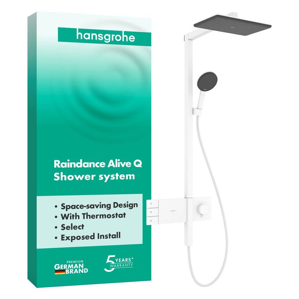 Hansgrohe Raindance Alive Q Showerpipe Duschsystem 210x340mm, 2jet, ShowerSelect Comfort, Mattweiß-3