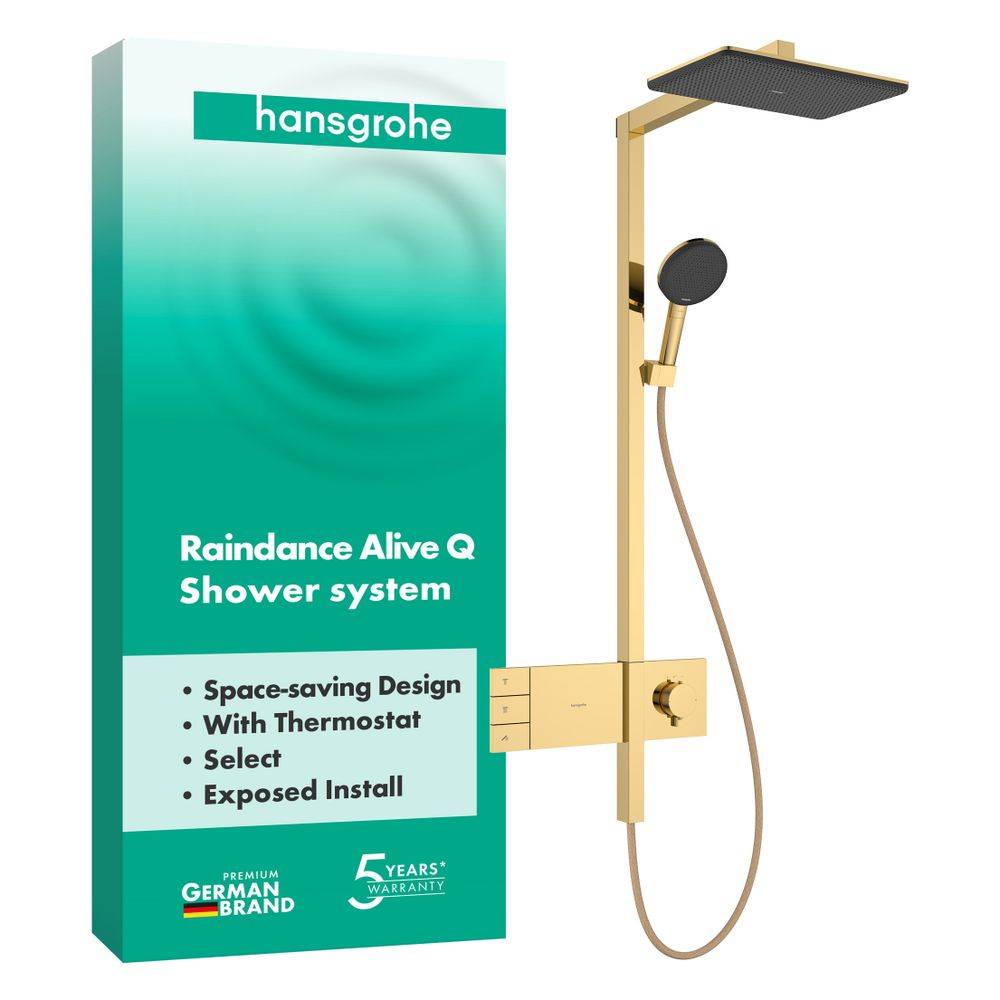 Hansgrohe Raindance Alive Q Showerpipe Duschsystem 210x340mm, 2jet, ShowerSelect Comfort, Polished Gold Optic-3
