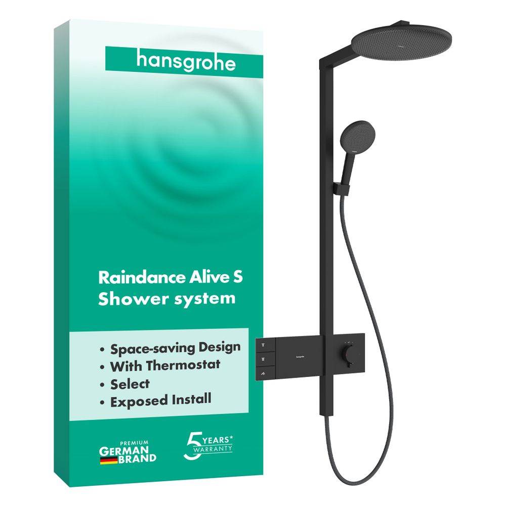 Hansgrohe Raindance Alive S Showerpipe Duschsystem 300mm, 2jet, ShowerSelect Comfort, Mattschwarz-3