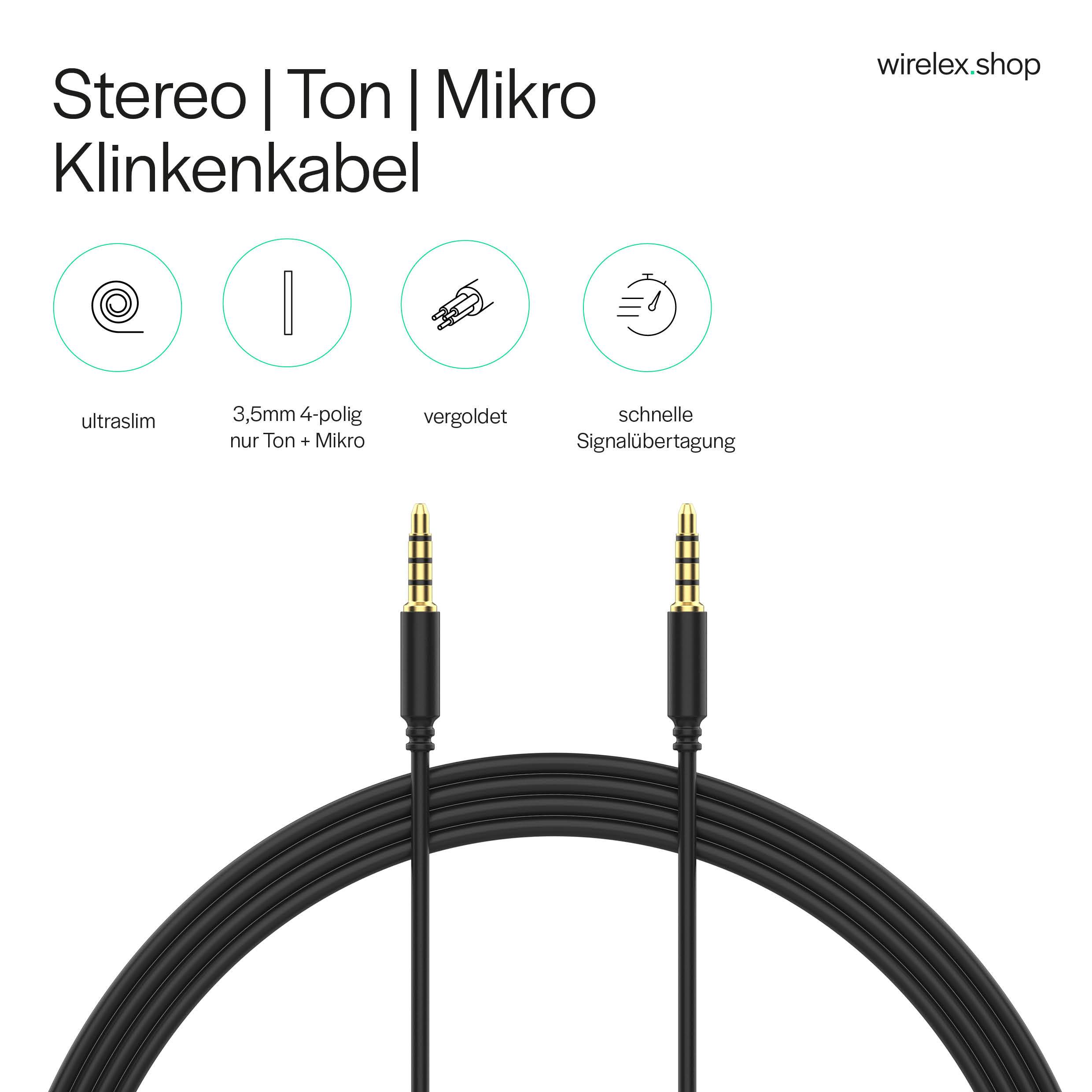 KABELBUDE.EU Klinkenkabel 3,5-mm-Stecker auf 3,5-mm-Stecker 4-polig vergoldet 1,5 m Schwarz-4