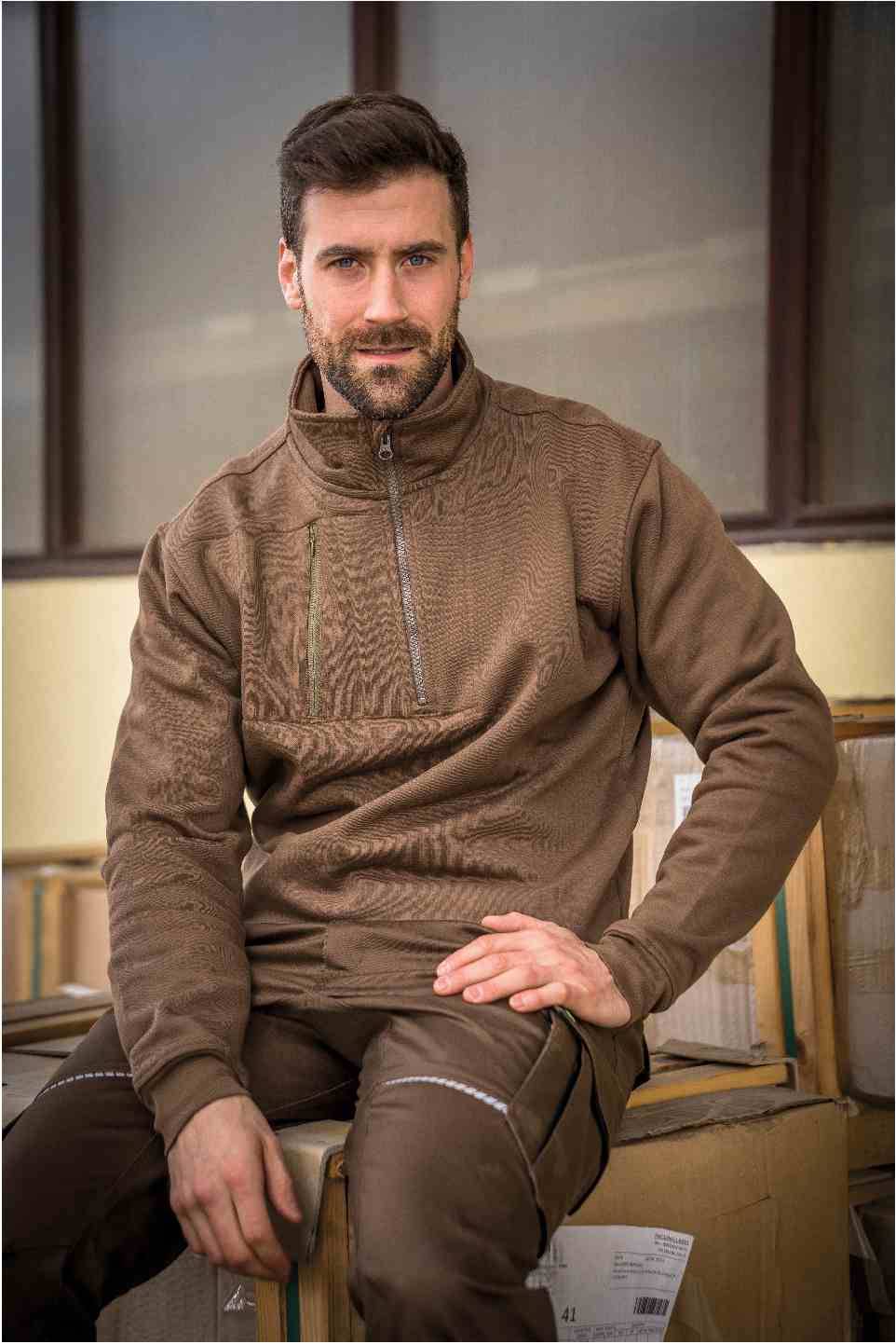 Zip-Sweater Paul Flex Line haselnuss, Gr. S Leibwächter FLEXR09S-3