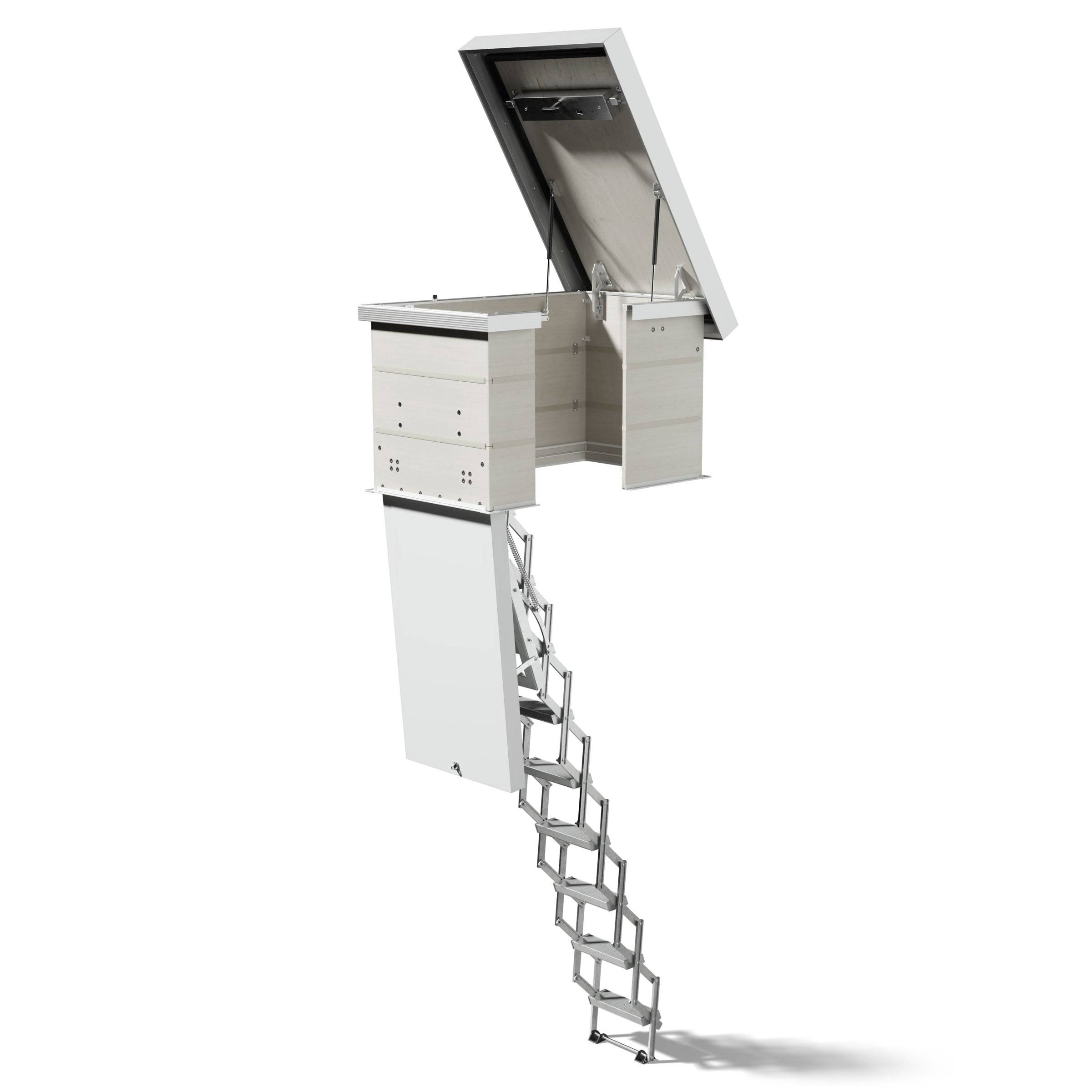Dolle Flachdachausstieg clickFIX® vario Aluminium-Scherentreppe 140 x 70 cm 1 Zwischenrahmen 347 – 386 cm Raumhöhe-0