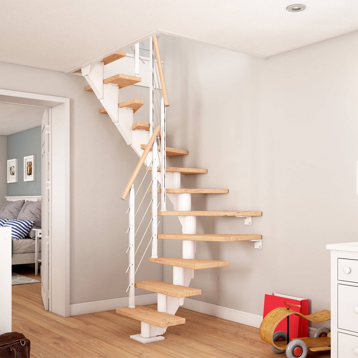 Dolle Mittelholmtreppe Frankfurt 1/4 gewendelt Buche, geölt 65 cm breit für GH 240 – 279 cm UK Metall Anthrazit mit-1