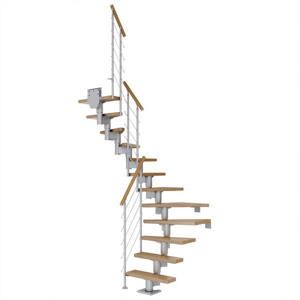 Dolle Mittelholmtreppe Dublin 1/4 gewendelt aus Ahorn lackiert 61 cm breit für GH 278–337 cm UK Metall Anthrazit mit