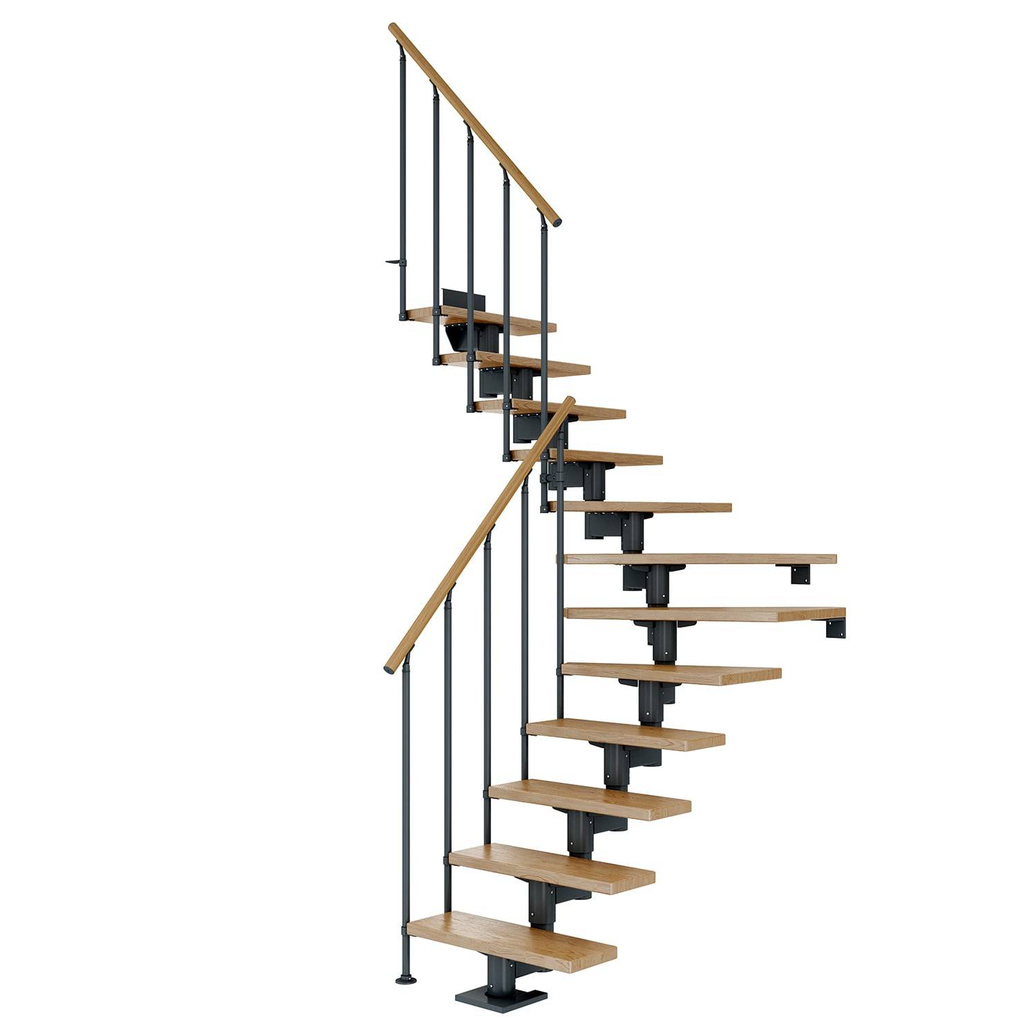 Dolle Mittelholmtreppe Cork Ahorn, lackiert 1/2 gewendelt 75 cm breit für GH 259 – 315 cm UK Metall Anthrazit mit Gel-0
