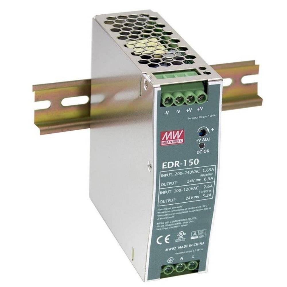 MEAN WELL - EDR-150-24 - AC-DC Industrial DIN rail power supply; Output 24V at 6.5A(230Vac) / 24V at 5.2A(115Vac) metal-0