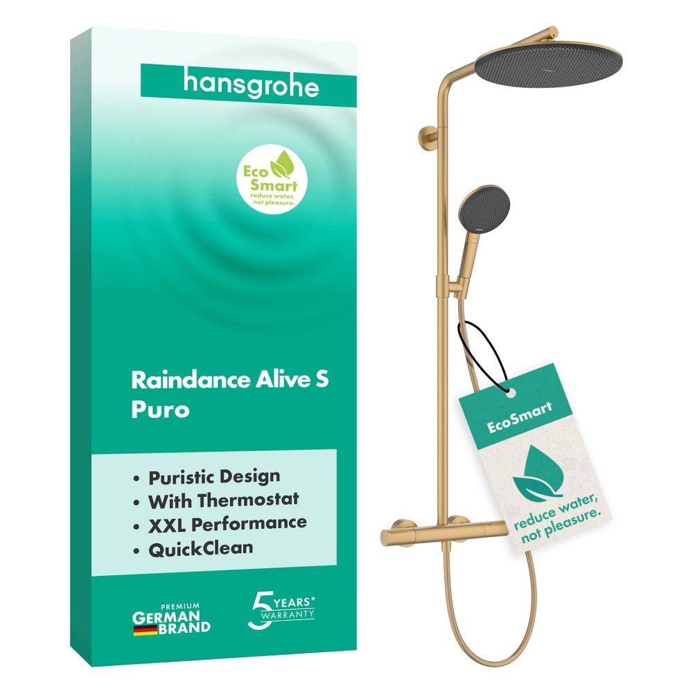 Hansgrohe Raindance Alive S Puro Showerpipe Duschsystem 300mm, 1jet EcoSmart, Ecostat Element, Brushed Bronze-1