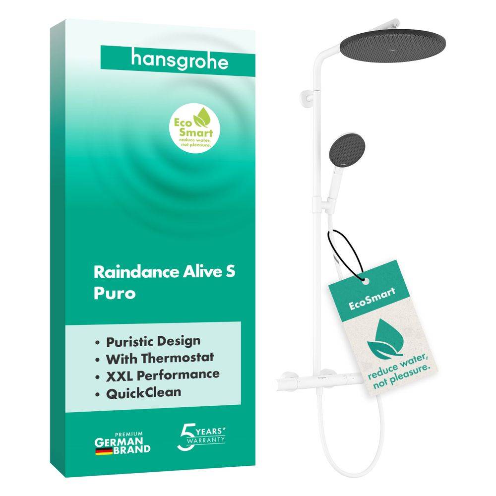 hansgrohe Raindance Alive S Puro Showerpipe 300 1jet EcoSmart mit Ecostat Element, Mattweiß-3