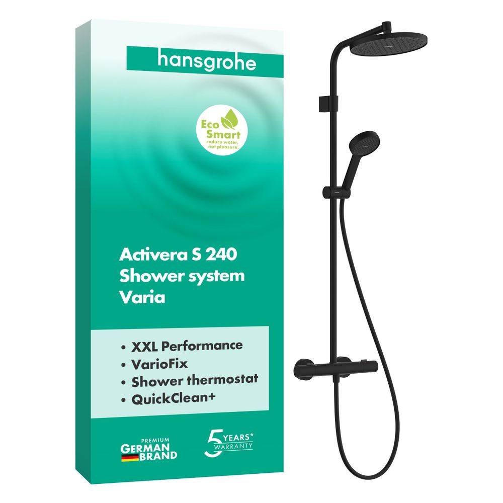 hansgrohe Activera S Showerpipe 240 1jet EcoSmart mit Ecostat Fine Varia, Mattschwarz, 1 Stk.-1