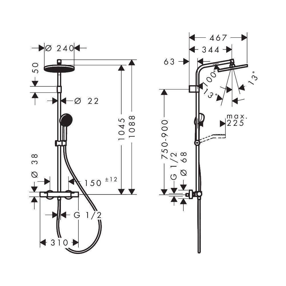 hansgrohe Activera S Showerpipe 240 1jet EcoSmart mit Ecostat Fine Varia, Mattschwarz, 1 Stk.-2