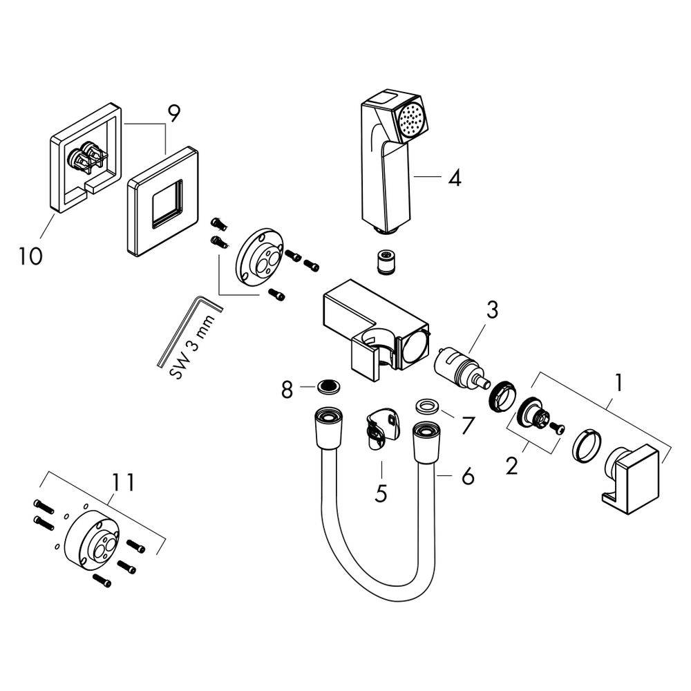 hansgrohe Bidette Handbrause 1jet E EcoSmart für Warmwasser mit Brausehalter und Brauseschlauch 125 cm, Chrom-3