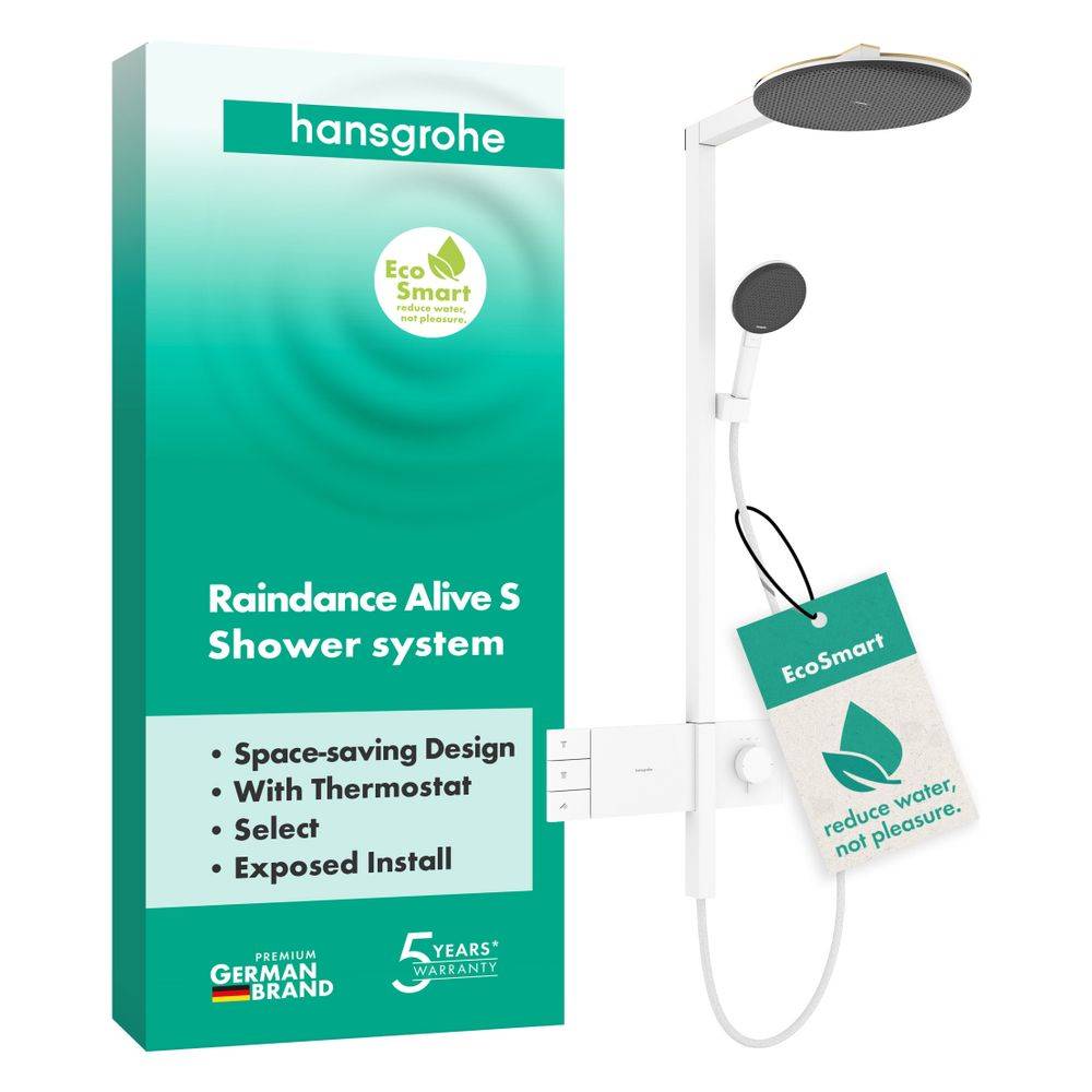 hansgrohe Raindance Alive S Showerpipe 300 2jet EcoSmart mit ShowerSelect Comfort, Mattweiß-3