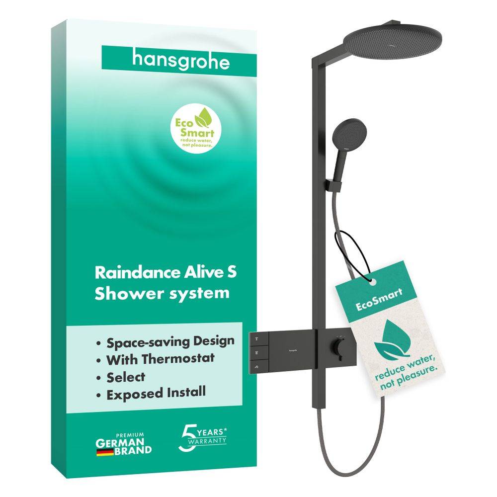 hansgrohe Raindance Alive S Showerpipe 300 2jet EcoSmart mit ShowerSelect Comfort, Brushed Black Chrome-3