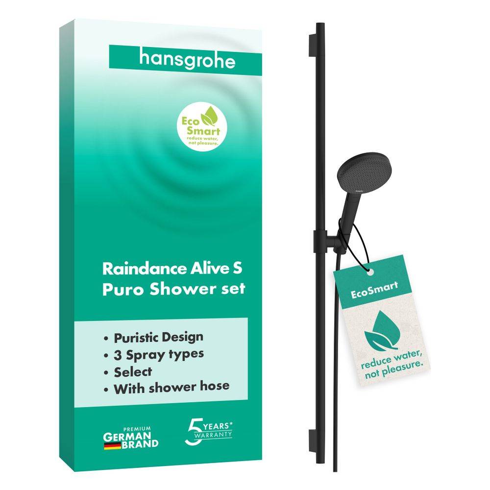 hansgrohe Raindance Alive Select S Brauseset 125 3jet EcoSmart mit Brausestange Unica S Puro 90 cm, Mattschwarz-3