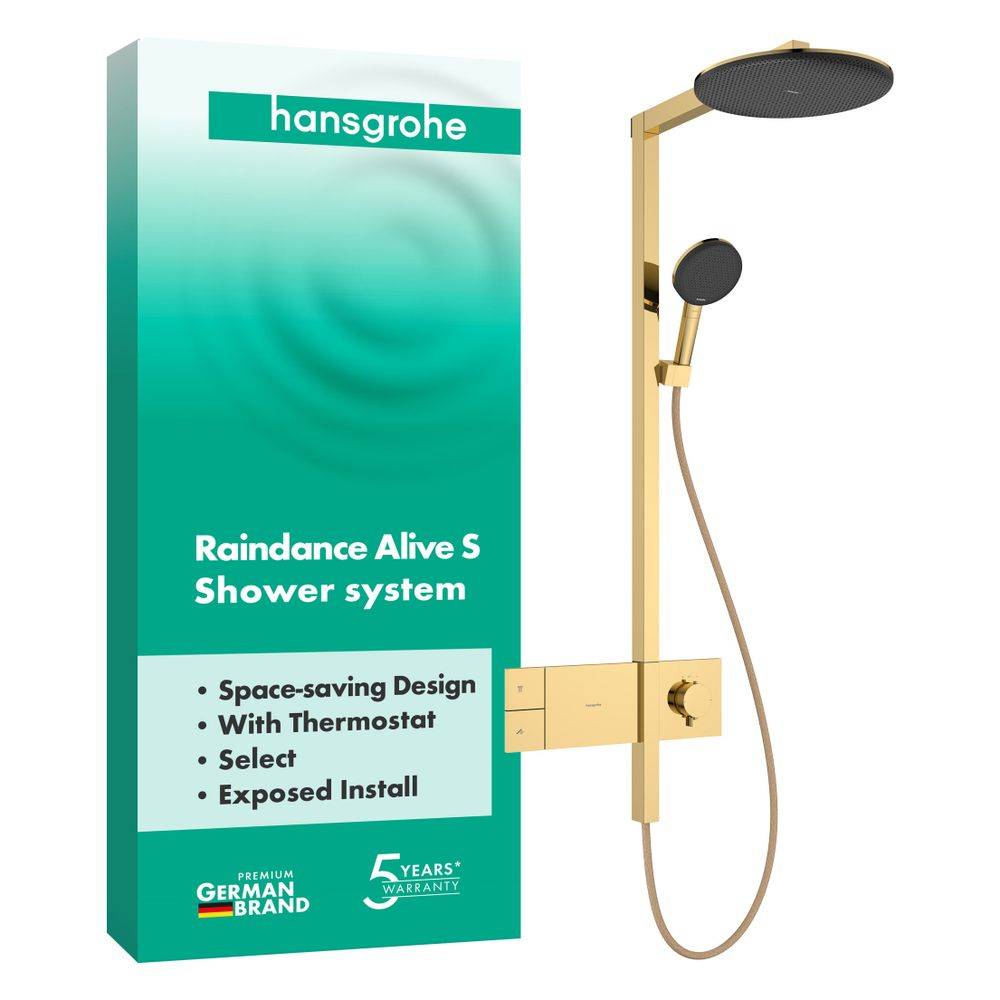 Hansgrohe Raindance Alive S Showerpipe Duschsystem 300mm, 1jet, ShowerSelect Comfort, Polished Gold Optic-3