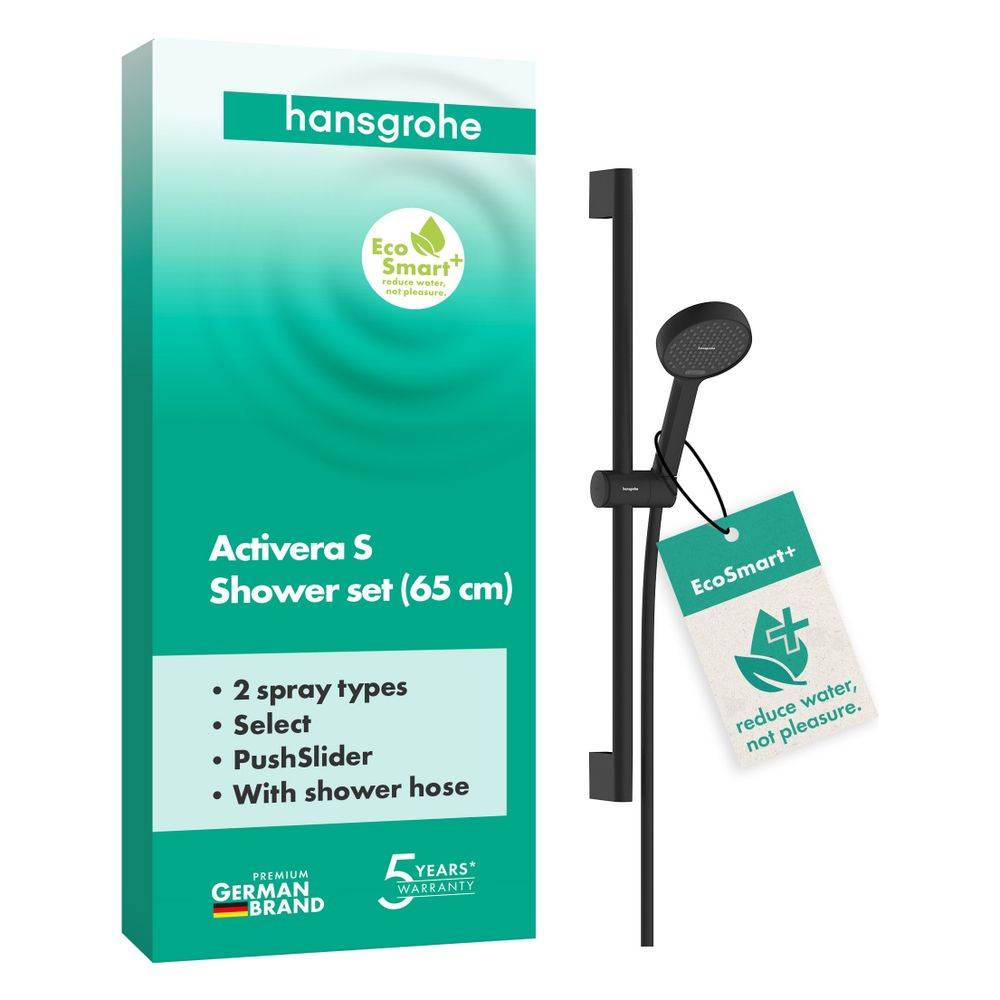 Hansgrohe Activera Select S Brauseset, 2jet EcoSmartPlus, Handbrause 95mm, Brausestange 669mm, Mattschwarz-3