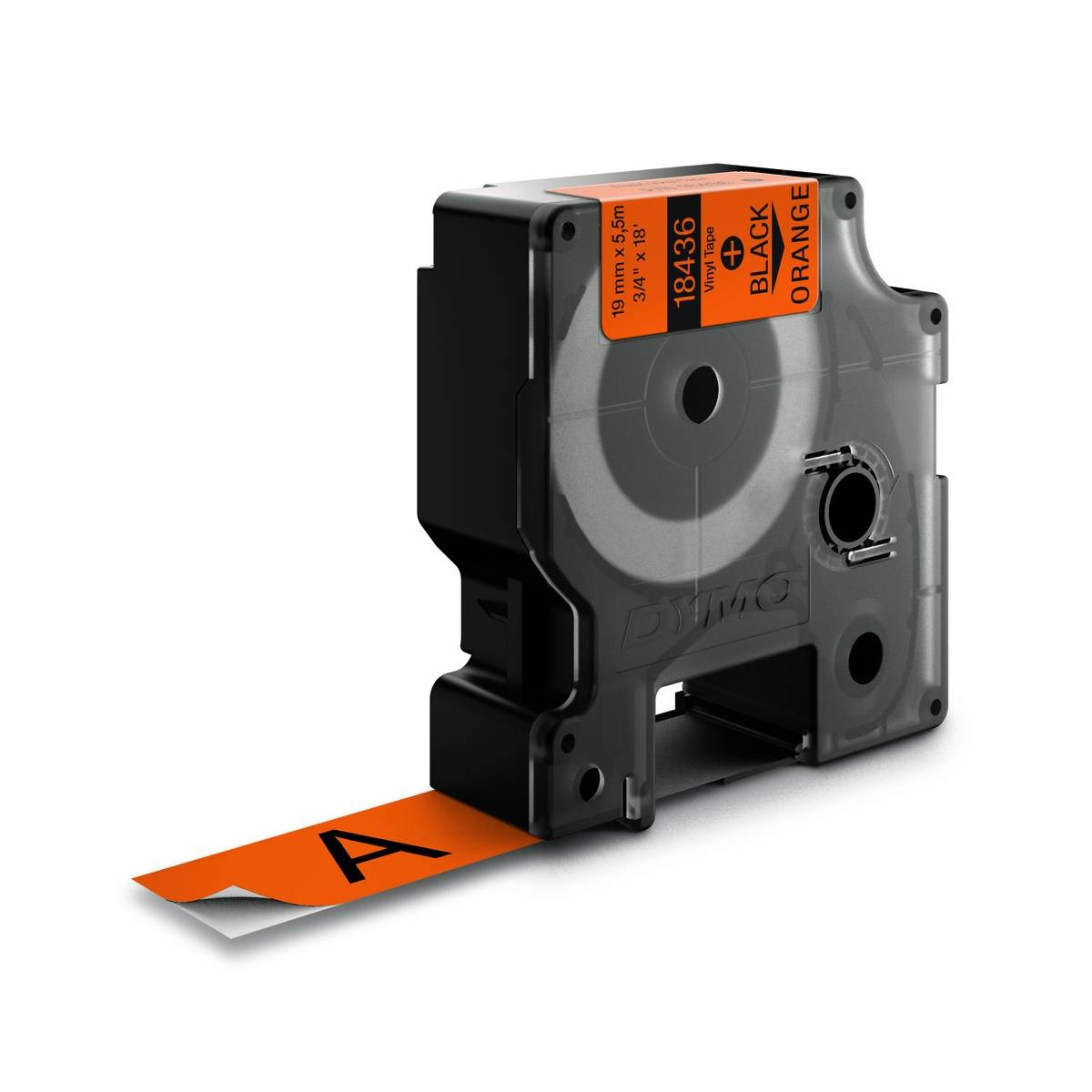 Dymo Rhino Vinylband 19 mm x 5,5 m, schwarz auf orange (Artikel wird/wurde unter Herstellernummer 18436 und S0718500-0
