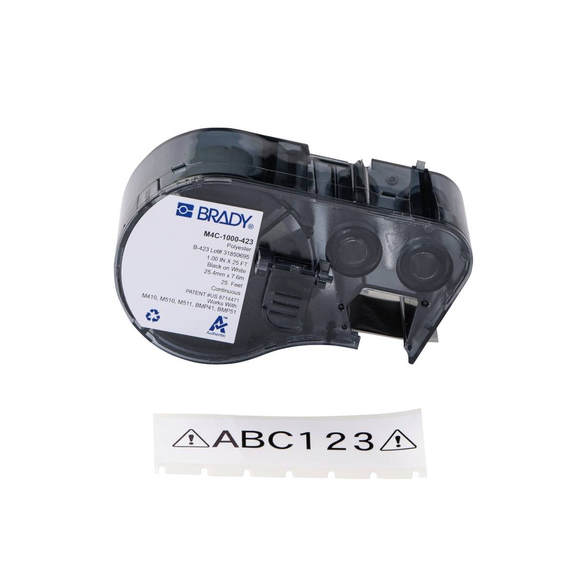 Brady, M4C-1000-423, Polyester, Schwarz auf weiß, 25.40 mm x 7.62 m, permanent,-0